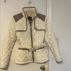 Vince Camuto White Quilted Jacket with Brown Accents